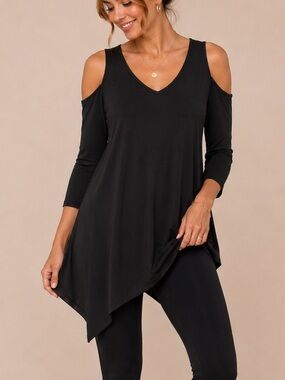 Astoria Born Cold-Shoulder V-Neck Tunic Top - Black